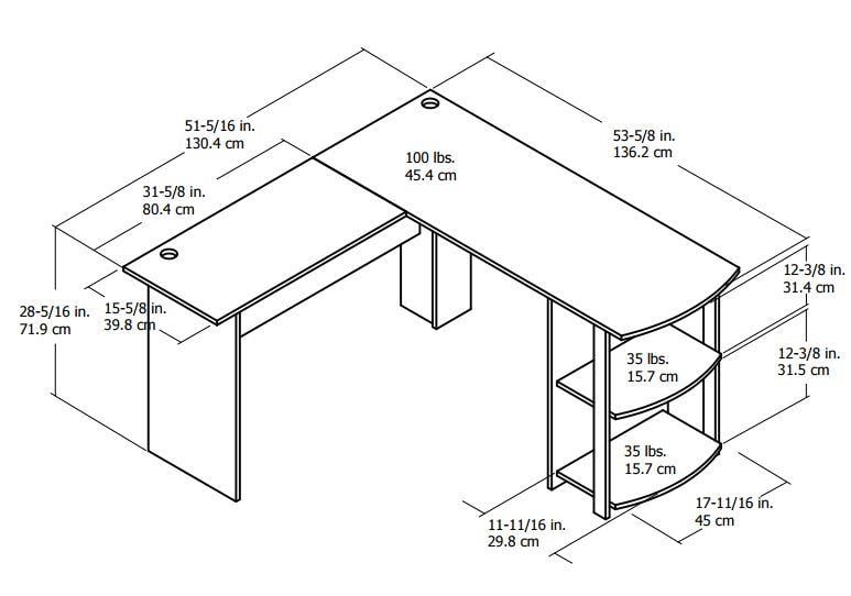 Dominic L-Shaped Desk with Bookshelves, Espresso