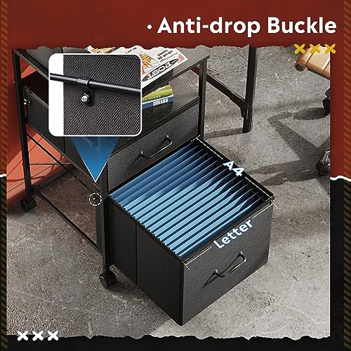 DEVAISE Black Rolling File Cabinet with Storage Shelf