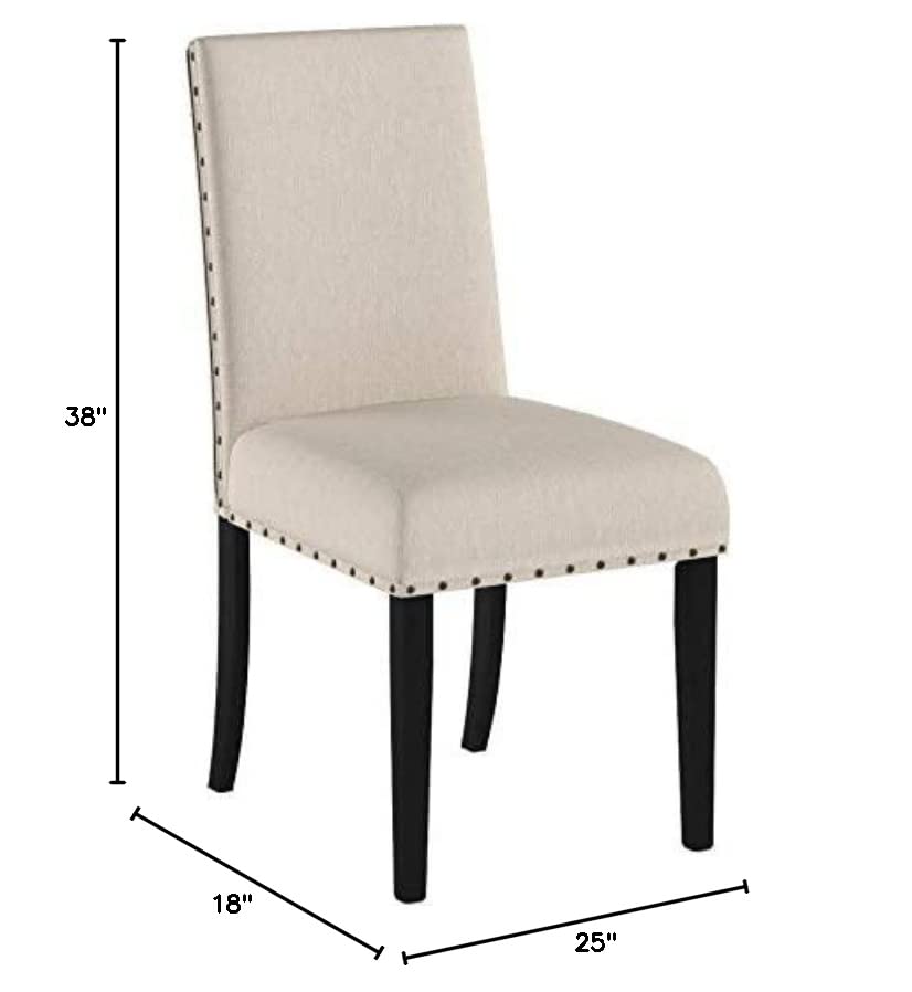 Biony Tan Fabric Dining Chairs with Nailhead Trim