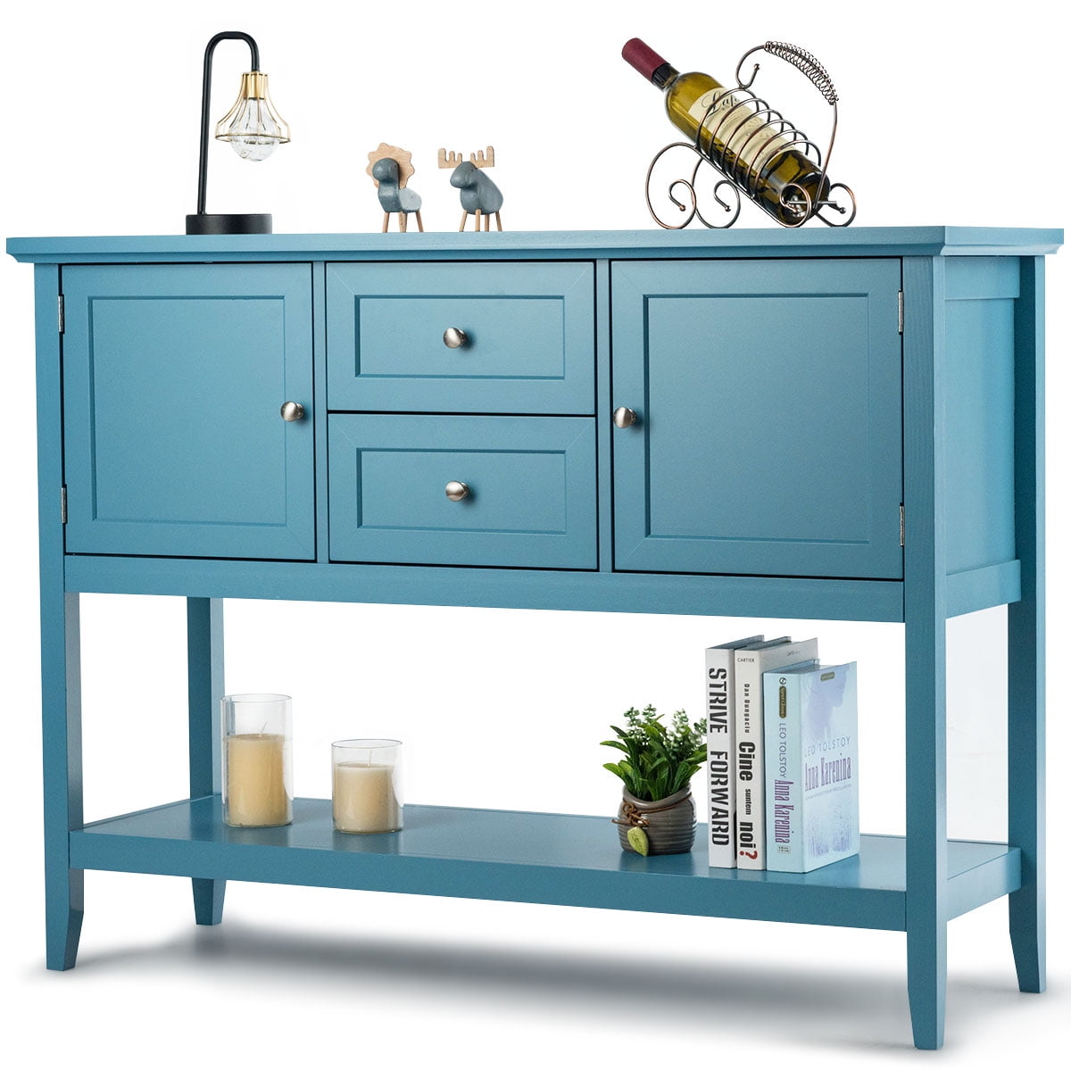 Blue Wooden Sideboard Buffet Table with Storage