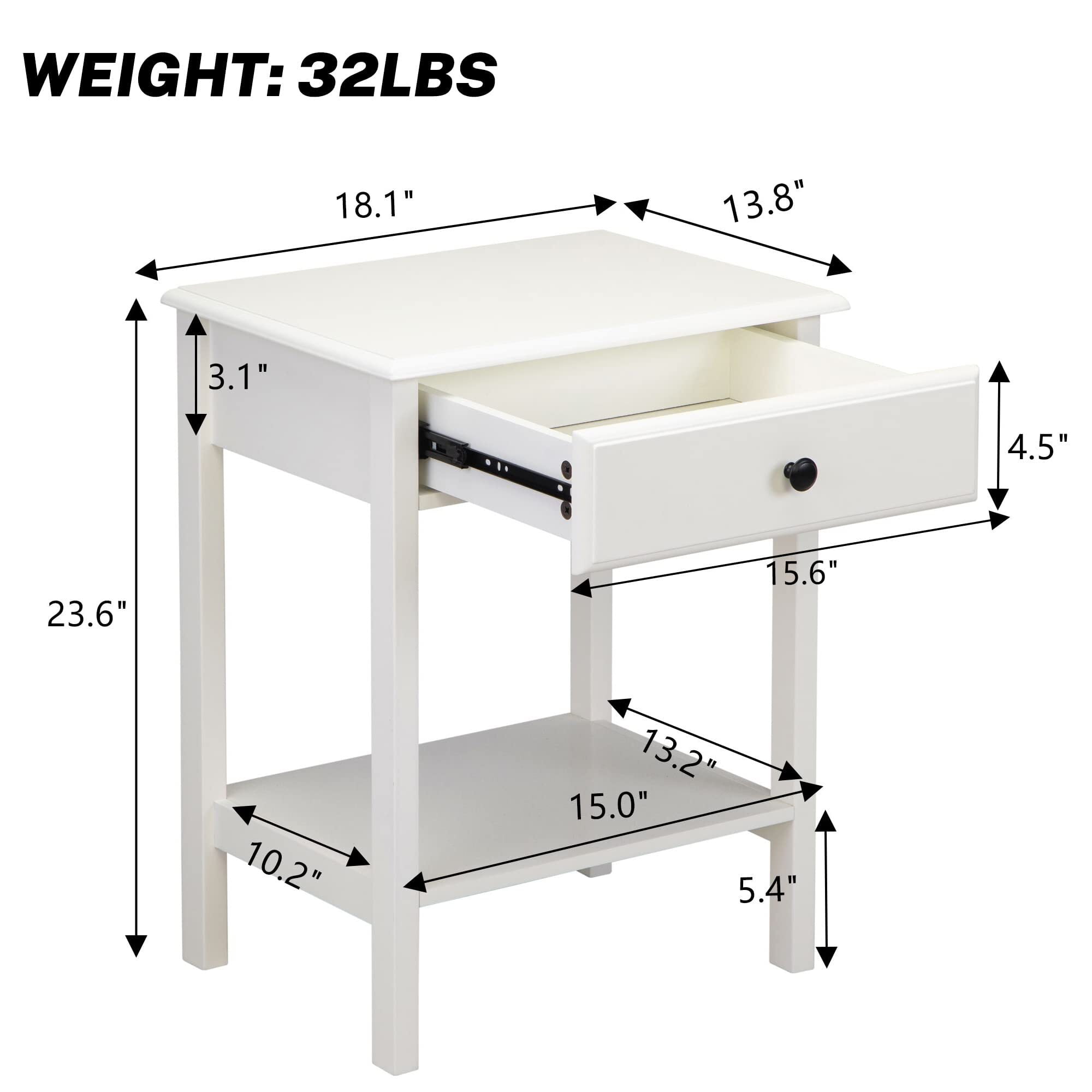 Modern White Nightstand End Table Set of 2