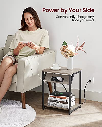 VASAGLE Side Table with Charging Station and Storage