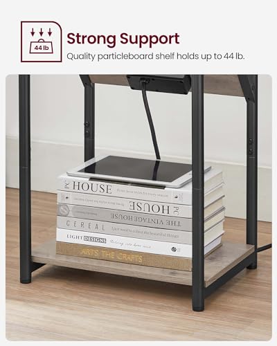 VASAGLE Side Table with Charging Station and Storage