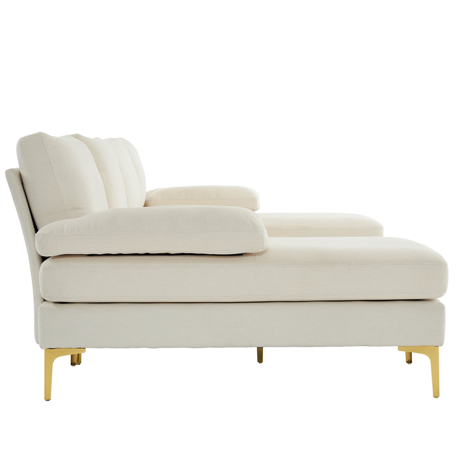 Beige U-Shaped Convertible Sectional Sofa with Chaise