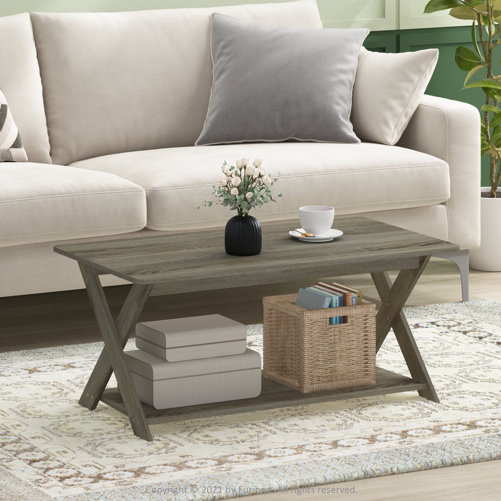 Furinno Modern Criss-Cross Coffee Table, Grey Oak
