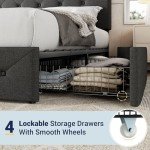 Dark Grey Upholstered Queen Platform Bed Frame