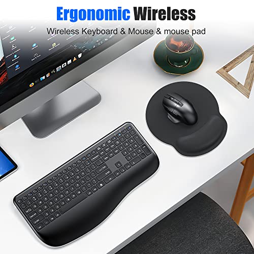 Wireless Ergonomic Keyboard and Mouse Set with Wrist Support
