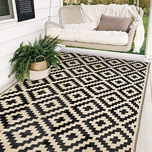 Reversible Outdoor Mats, Black & Beige, 5' x 8