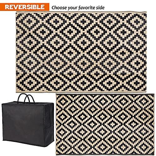 Reversible Outdoor Mats, Black & Beige, 5' x 8