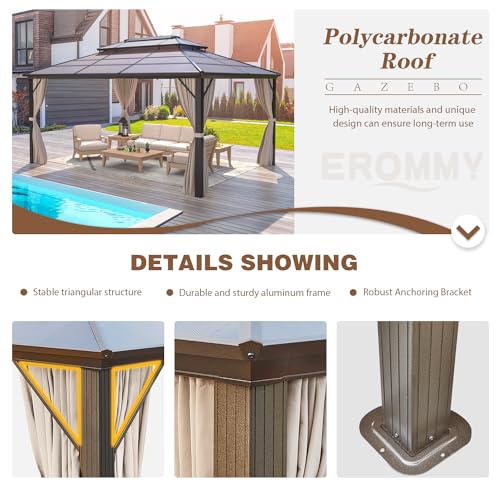 Erommy Outdoor Aluminum Hardtop Pavillon with Net
