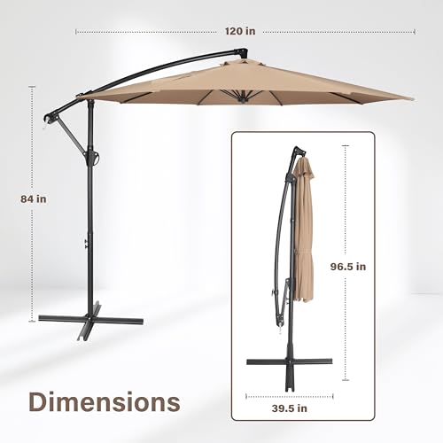 10ft Cantilever Patio Umbrella with Crank, Tan
