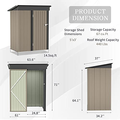 Greesum 5FT x 3FT Outdoor Metal Storage Shed