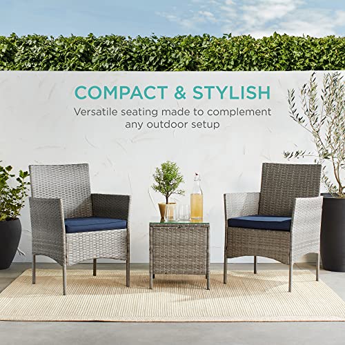 3-Piece Outdoor Wicker Bistro Set with Cushions