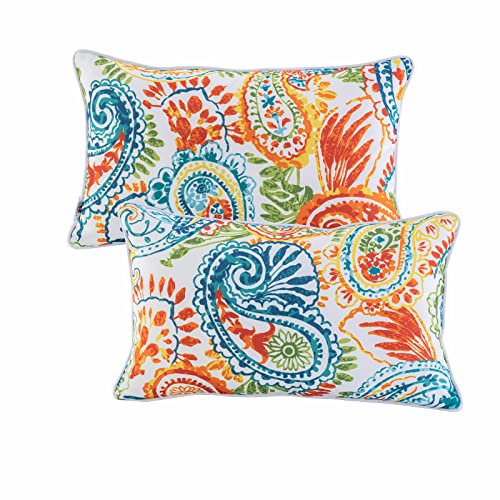 2-Pack Outdoor Waterproof Lumbar Pillows, Paisley Print