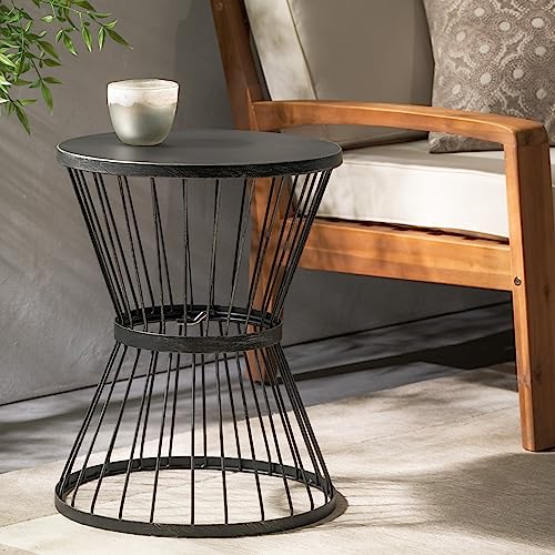 Lassen Outdoor 16" Iron Side Table - Matte Black
