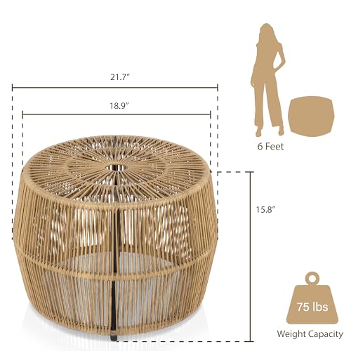 Boho Rattan Round Coffee Table for Outdoors