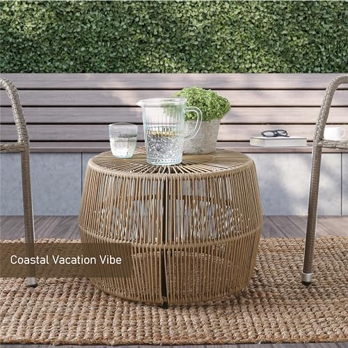 Boho Rattan Round Coffee Table for Outdoors