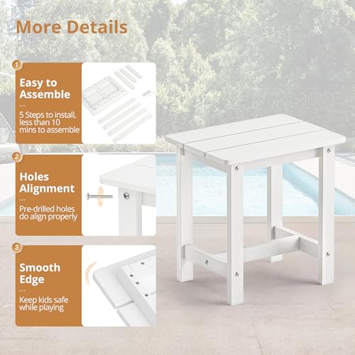 LUE BONA Weather-Resistant Outdoor Side Table, White