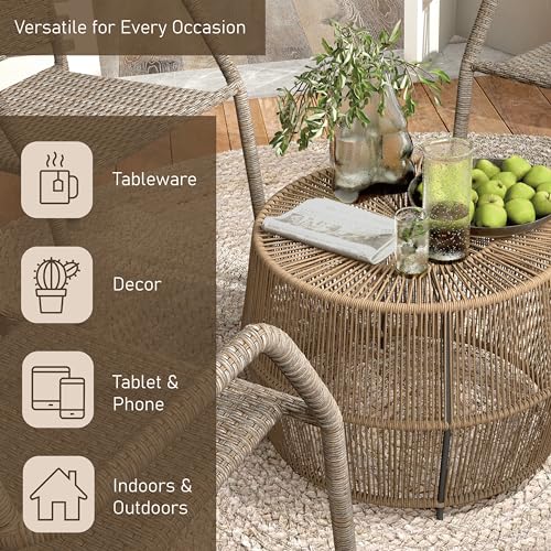 Boho Rattan Round Coffee Table for Outdoors
