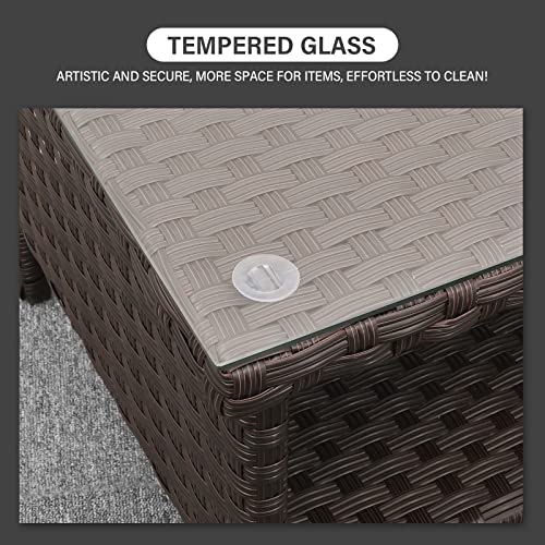 Brown Wicker Coffee Table with Glass and Storage