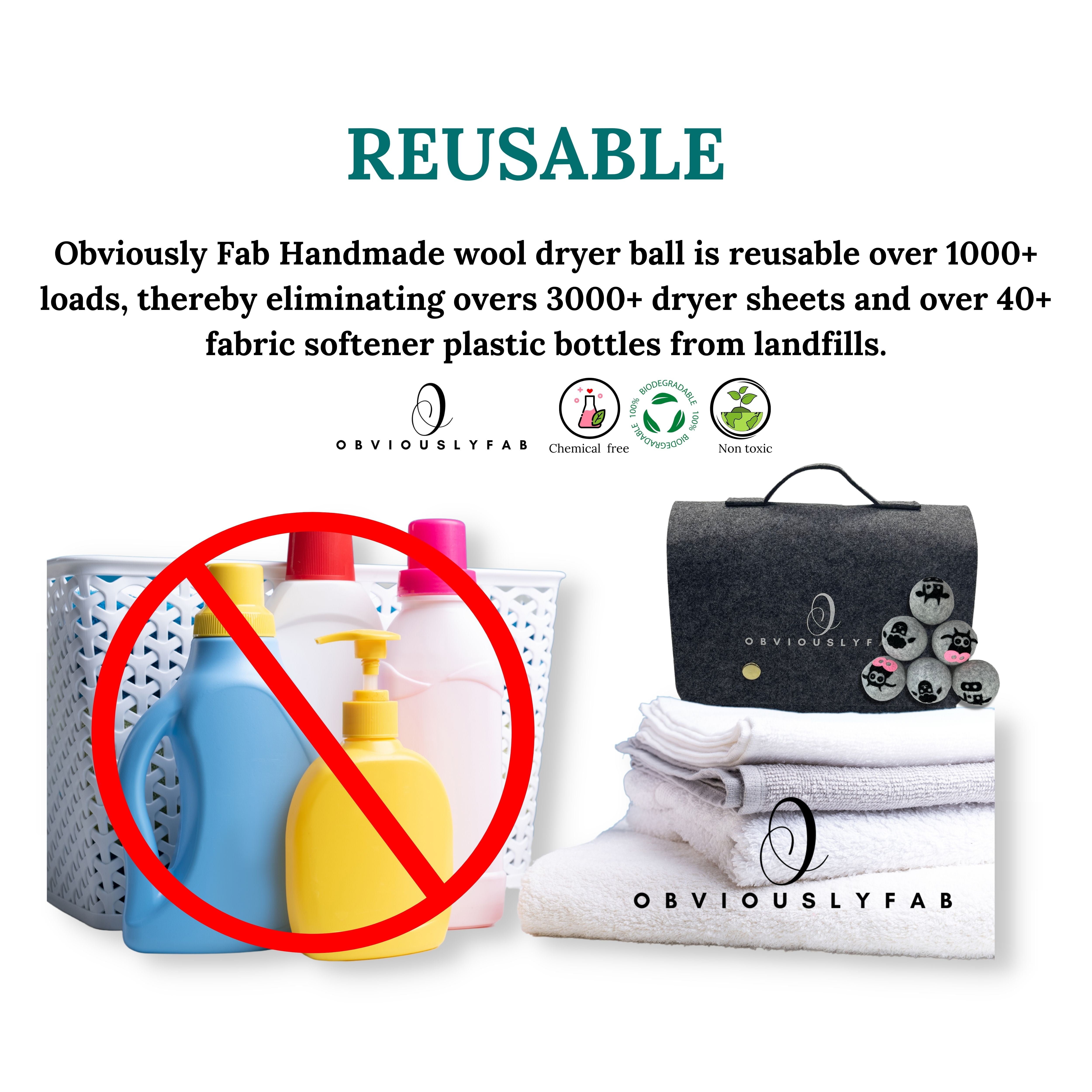 Reusable Eco-Friendly Wool Dryer Balls, 6-Pack