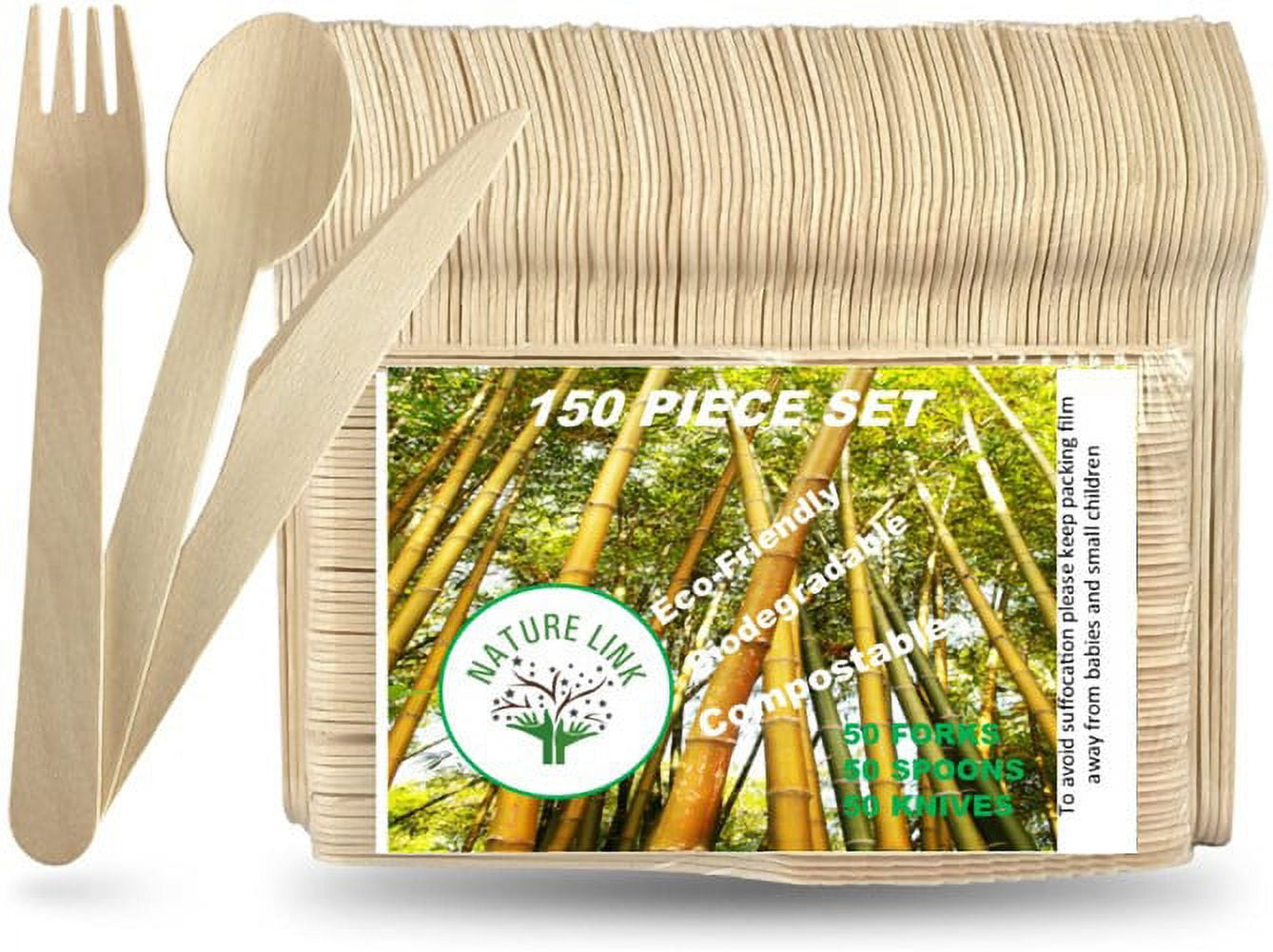 Eco-Friendly Disposable Wooden Cutlery Set, 150 Pieces