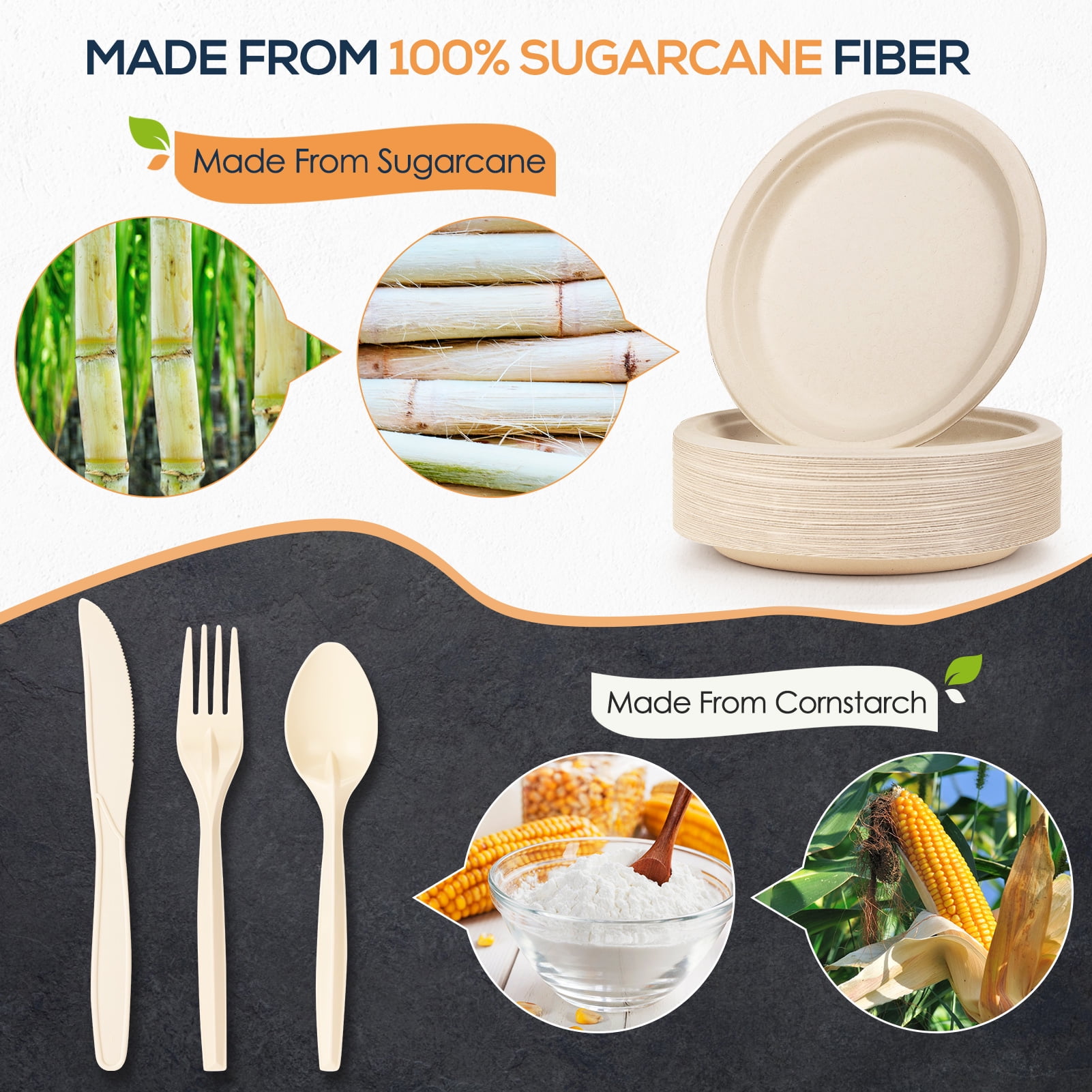 250-Piece Compostable Paper Plates and Utensils Set