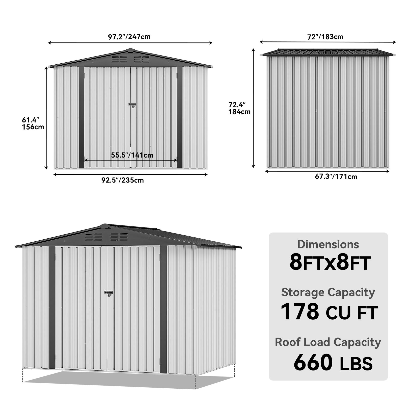 Heavy Duty 8x6 FT Metal Outdoor Storage Shed