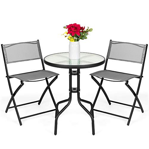 3-Piece Patio Bistro Dining Set with Folding Chairs