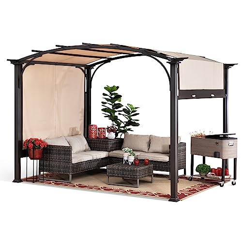 Sunjoy Lindt Curved Steel Pergola with Adjustable Canopy