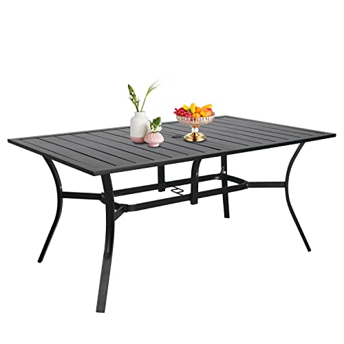 Rectangular Metal Dining Table with Parasol Hole