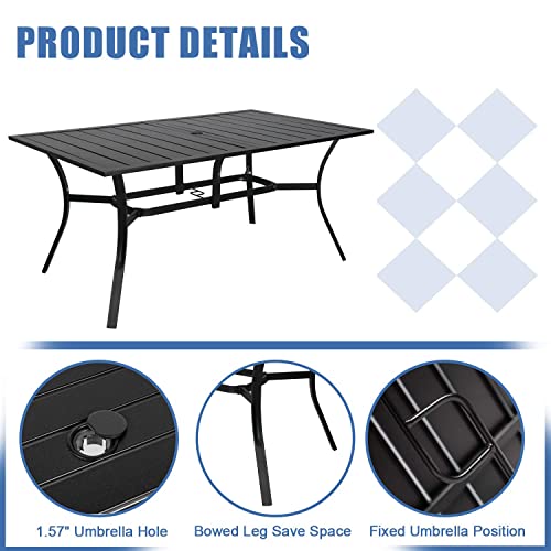 Rectangular Metal Dining Table with Parasol Hole