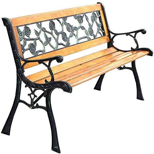 Hardwood and Cast Iron Garden Love Seat Bench