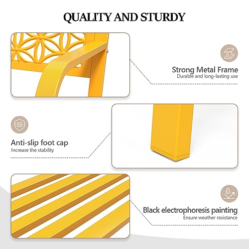 VINGLI Yellow Metal Outdoor Bench for 2-3 People