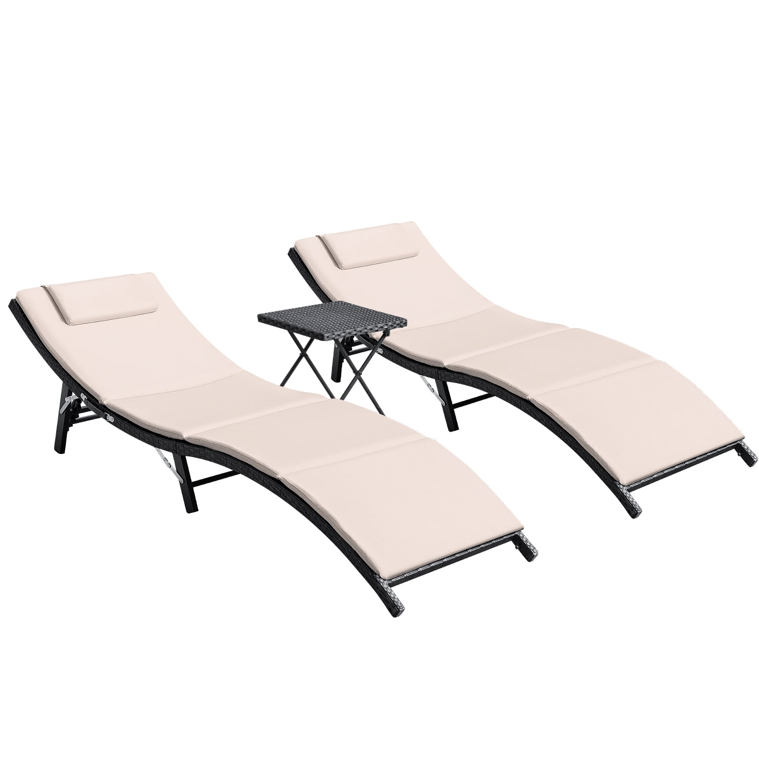 Devoko 3-Piece Beige Outdoor Chaise Lounge Set