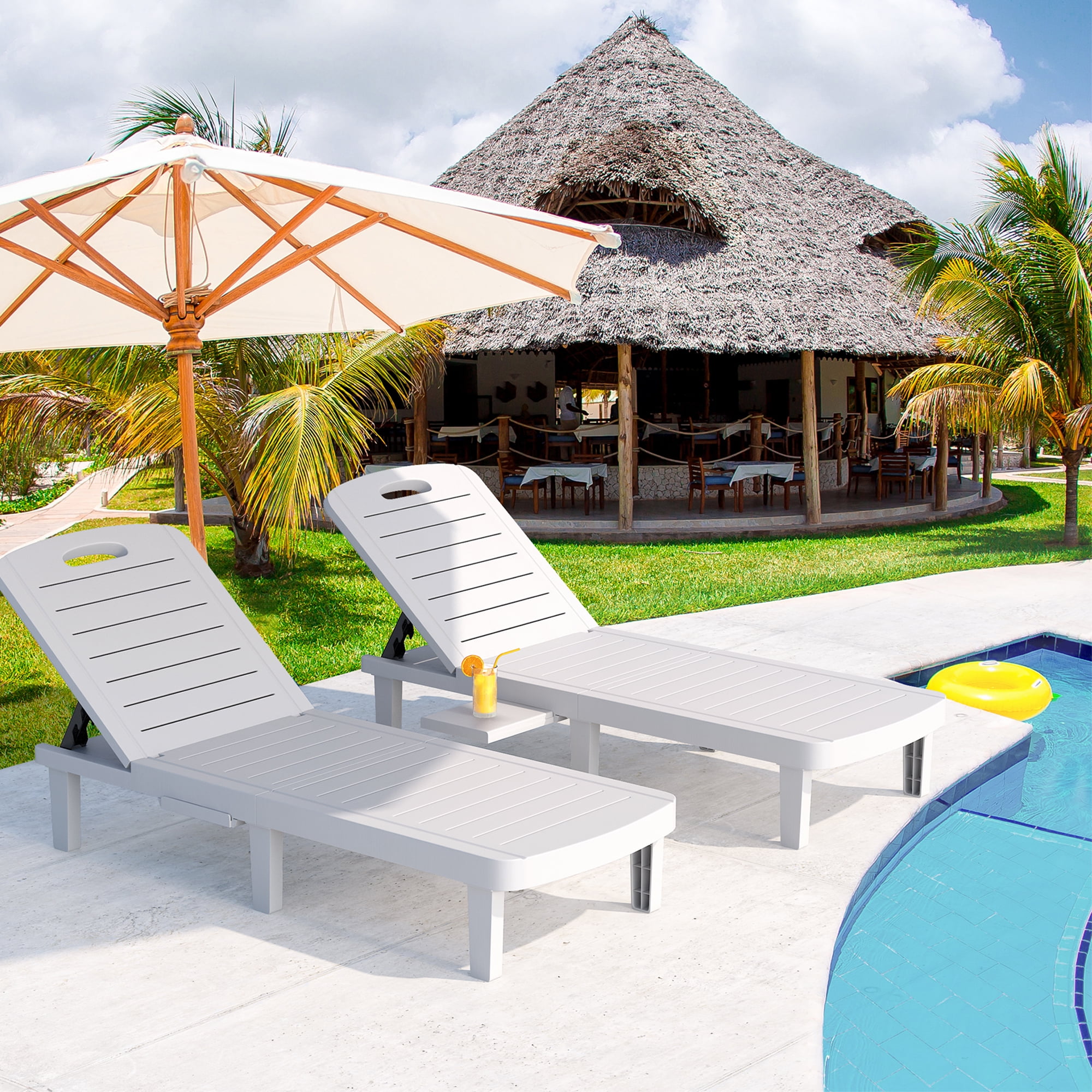 2 Pack Adjustable Outdoor Lounge Chairs Set