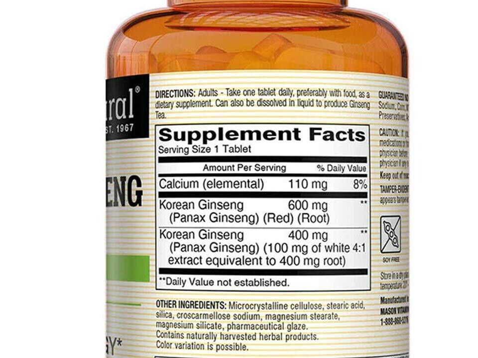 Korean Panax Ginseng 1000mg Energy Booster Tablets