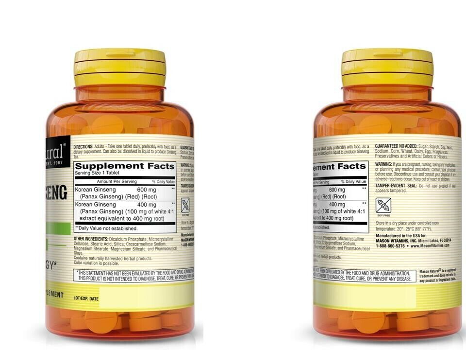 Korean Panax Ginseng 1000mg Energy Booster Tablets