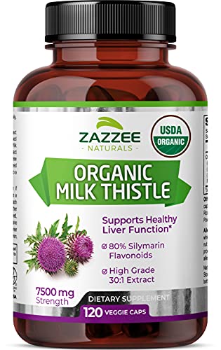 Zazzee Organic Milk Thistle Extract Capsules 7500 mg