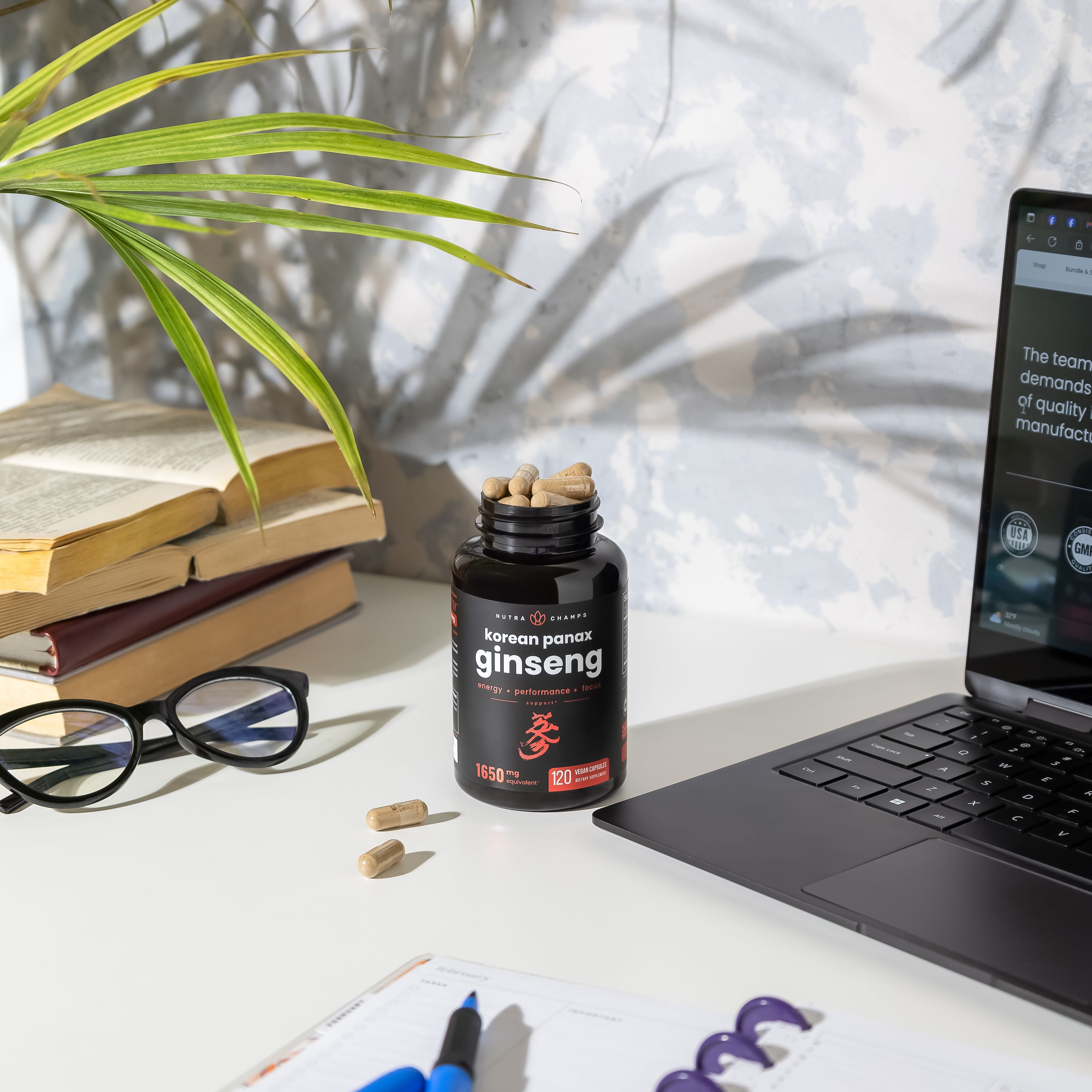 Vegan Korean Ginseng Capsules for Focus and Vitality