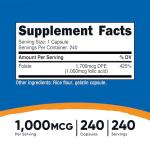 Nutricost Folic Acid 1000 mcg, 240 Capsules