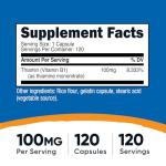 Nutricost Vitamin B1 Thiamine 100mg 120 Capsules