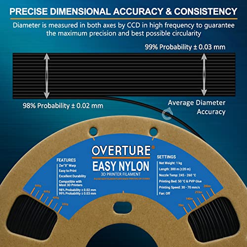 OVERTURE 1.75mm Nylon Filament for 3D Printers