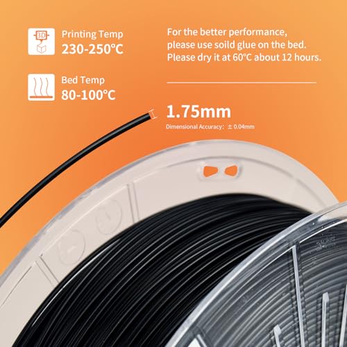 YXPOLYER Tough 1.75mm Nylon Filament, 1kg Black