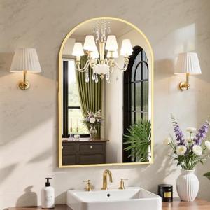 Gold Arched Bathroom Mirror with HD Glass