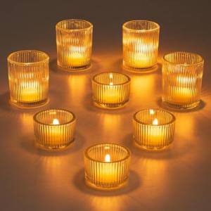 Set of 8 Ribbed Clear Tealight Candle Holders