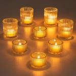 Set of 8 Ribbed Clear Tealight Candle Holders