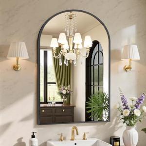 Black Metal Frame Arch Bathroom Wall Mirror 24"x36