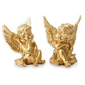 Set of 2 Gold Cherub Angel Statues