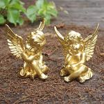Set of 2 Gold Cherub Angel Statues